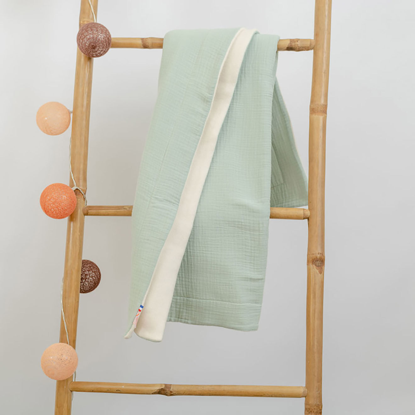 Papate Couverture en Coton Bio Rex blanc/vert - 70x95 cm