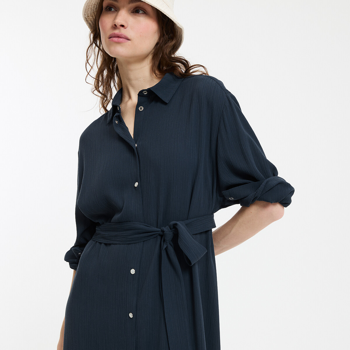 LA REDOUTE COLLECTIONS<br>Vestido camiseiro midi em crepe com mangas compridas