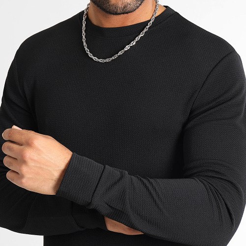 Tee Shirt Manches Longues Texturé Waffle 0552 Noir