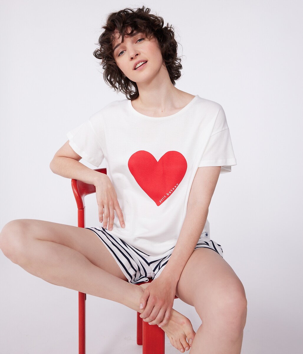 PETIT BATEAU<br>Shorts de pijama de algodão, mangas curtas