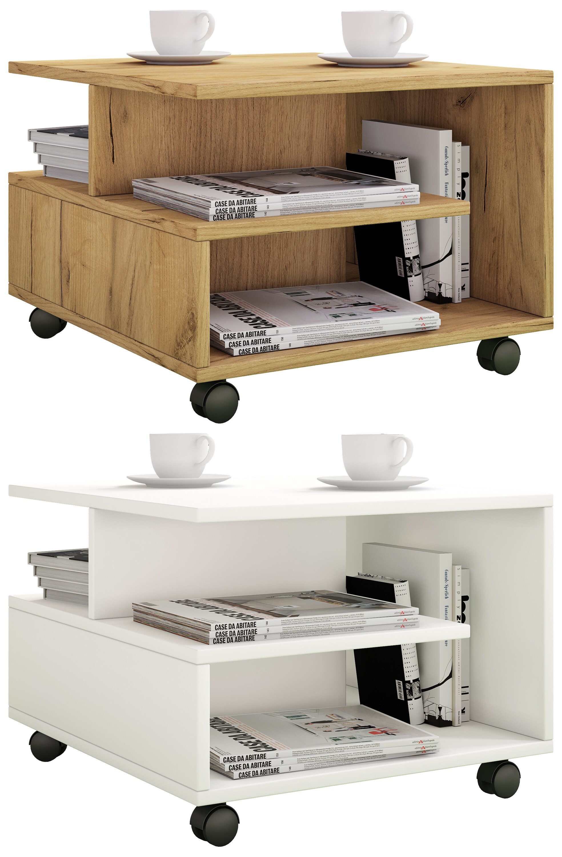 VCM Holz Couchtisch Sofatisch Wohnzimmertisch Rollen rollbar Kaffeetisch Stango S