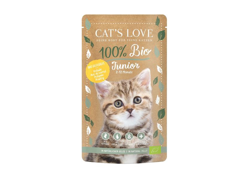 Cat's Love Nassfutter BIO Junior Geflügel, 100 g BIO Alleinfuttermittel für Kitten