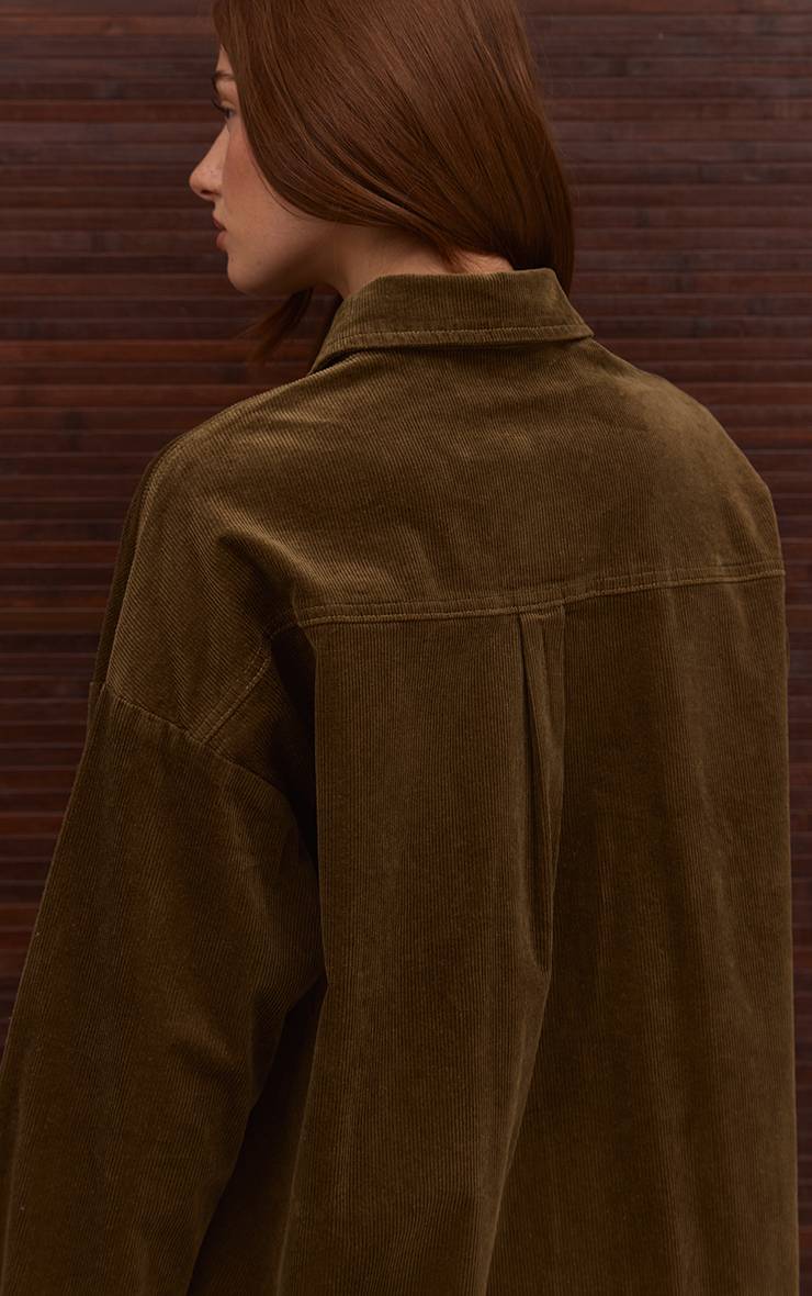 Vert Olive Chemise En Velours Côtelé Délavé