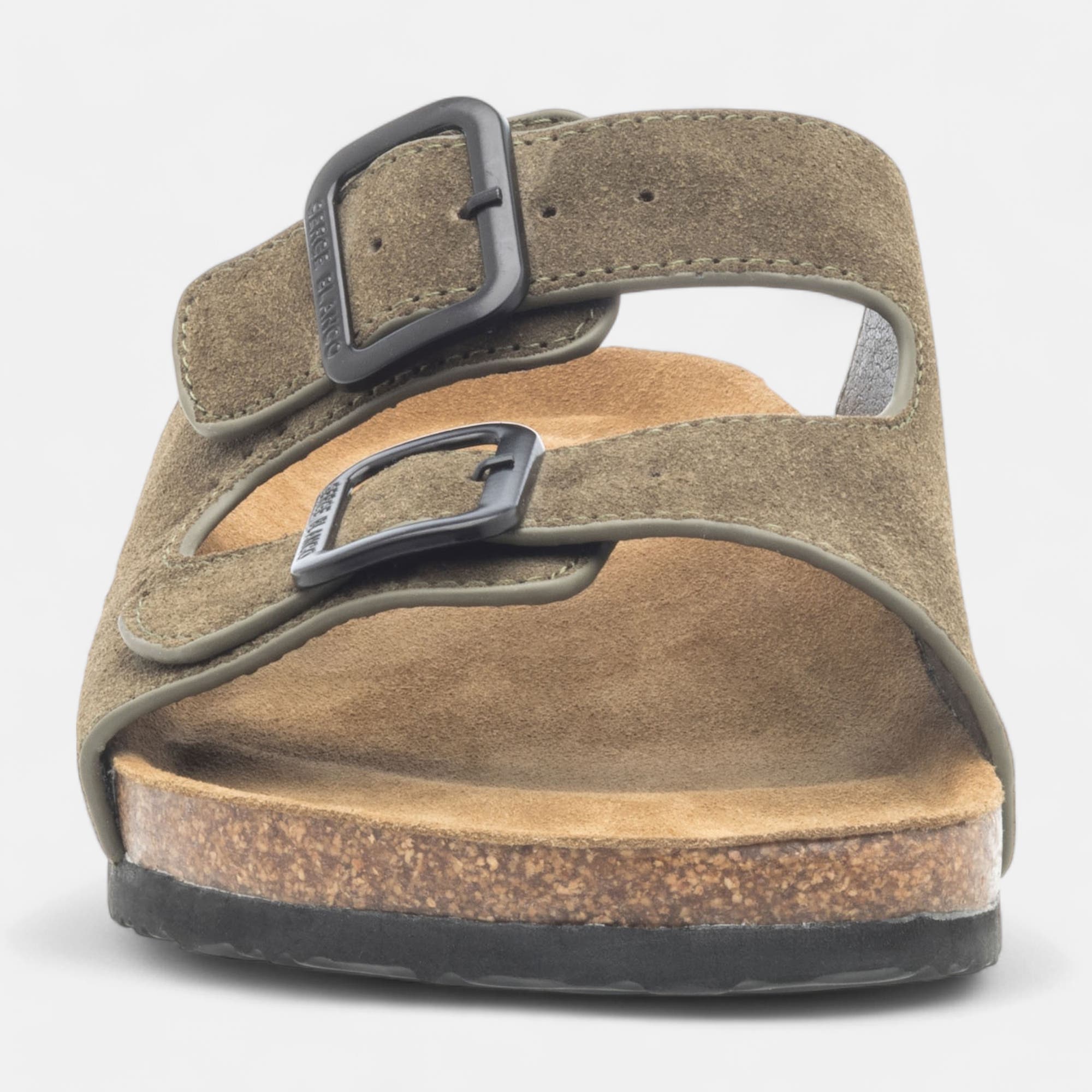 Mules semelle liège Homme en cuir kaki