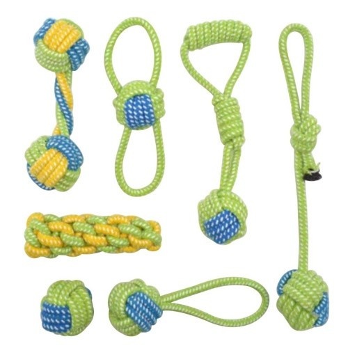 Conjunto de brinquedos de corda verde para cães