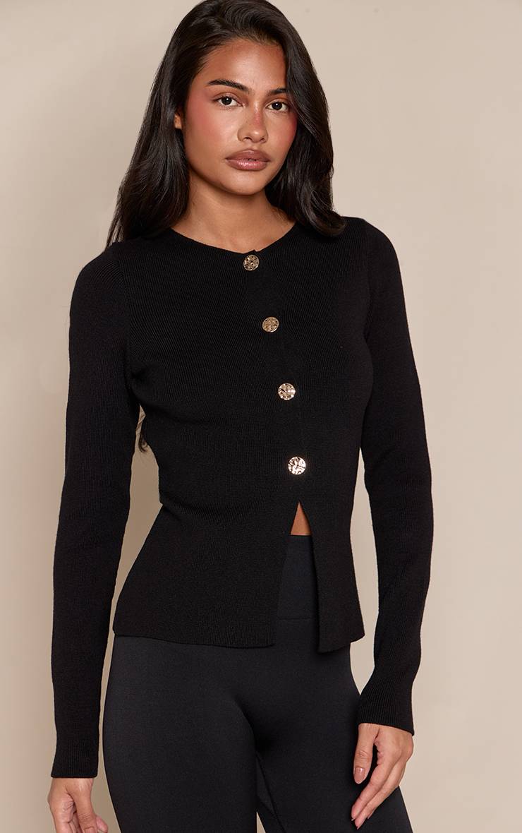 Noir Gilet Péplum En Maille Compacte