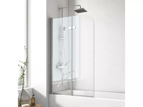 EMKE Pare de baignoire en 6 mm verre securit Paroi de douche pliable pour baignoire Revêtement Nano facile à nettoyer 110 x 140 cm
