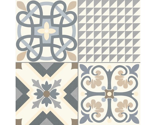 Porseleinen wand- en vloertegel Heritage grijs in 19 verschillende designs 33,15 x 33,15 cm