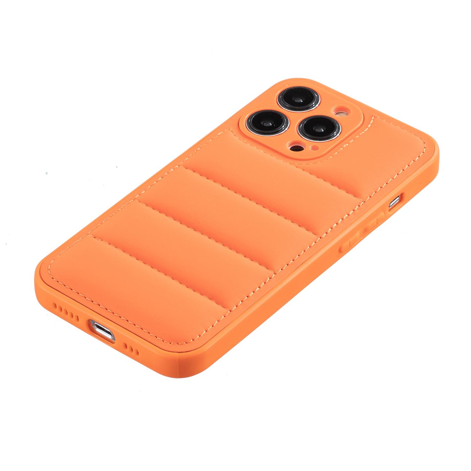 iPhone 13 Pro Gepolsterte 3D Puffer Case Hülle mit Leder Rückseite - Orange