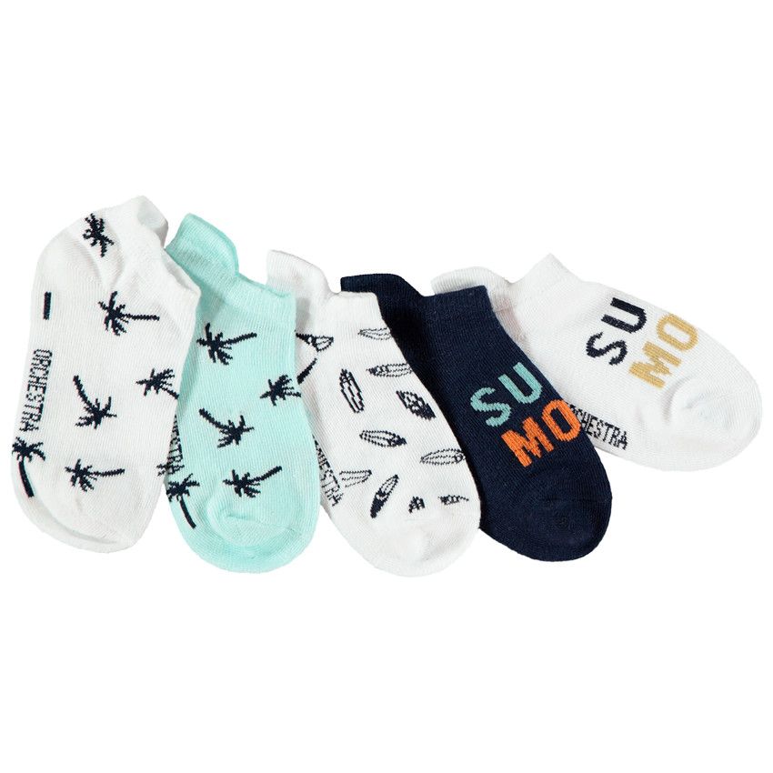 Lot de 5 paires de chaussettes courtes fantaisie pour garçon - Blanc