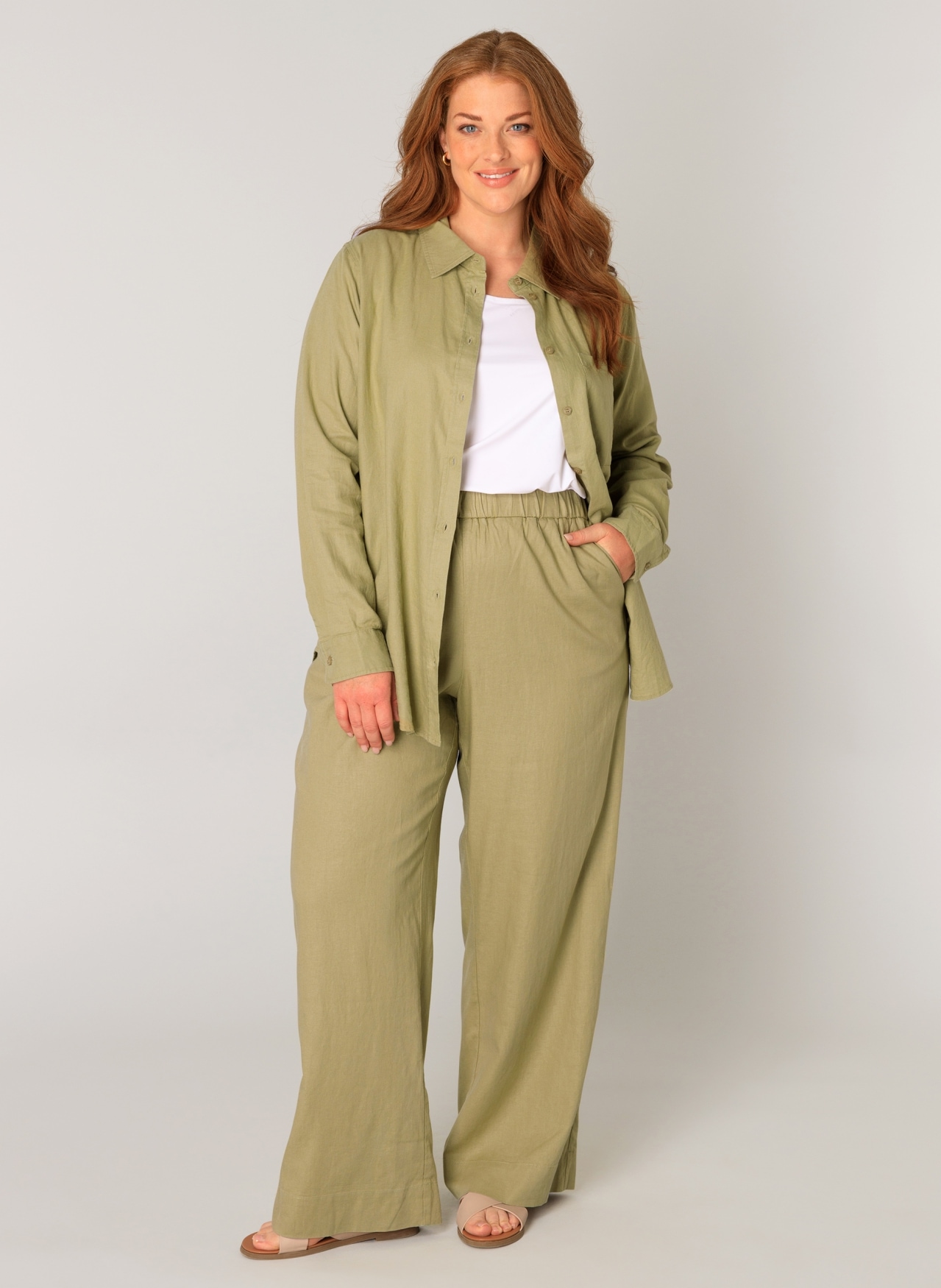 Base Level Curvy Leinenhose »Yula«  Sommerhose, Leinen-Viskose-Mix, mit elastischem Bund