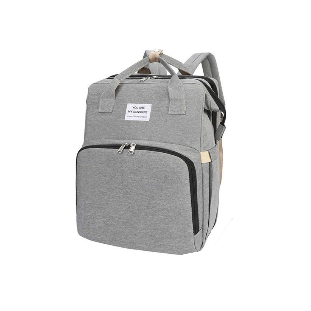 (47x36x12cm) 2in1 Baby Reise Rucksack Wickeltasche   Schlafbett - Grau / Beige