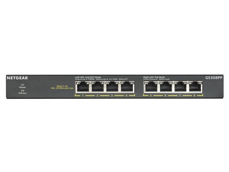 Netgear PoE  Switch GS308PP 8 Port Netgear 8-Port Gigabit Ethernet PoE  Unmanaged Switch (83W/123W) (GS308PP)