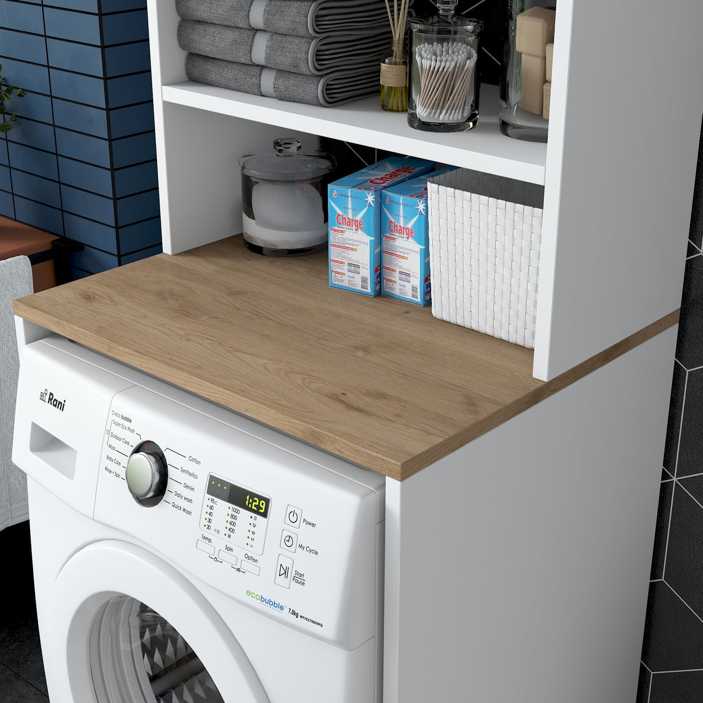 Giga Meubel - Wasmachinekast Wit Hout - 65x60x183,6cm - Kadi