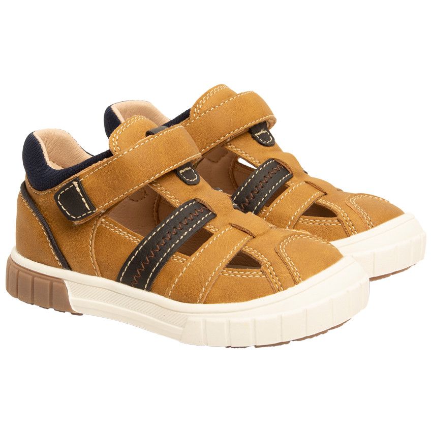 Nu-pieds effet cuir à scratch pour garçon - Marron