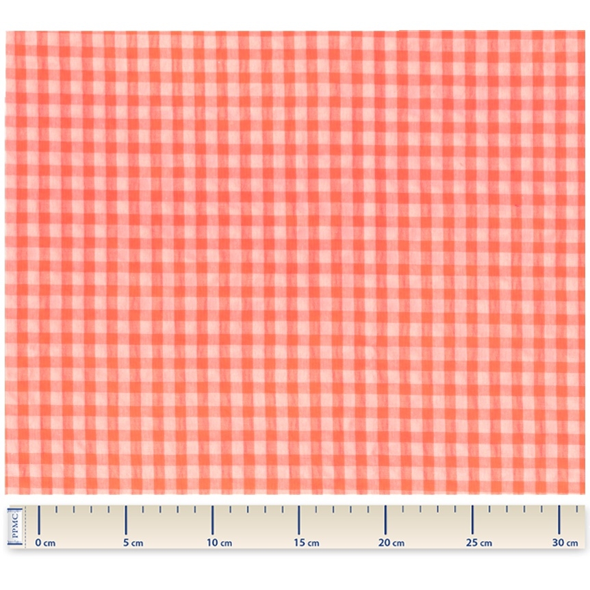 Coupon Tissu 50 Cm Ex2426 Vichy Seersucker Orange Fluo