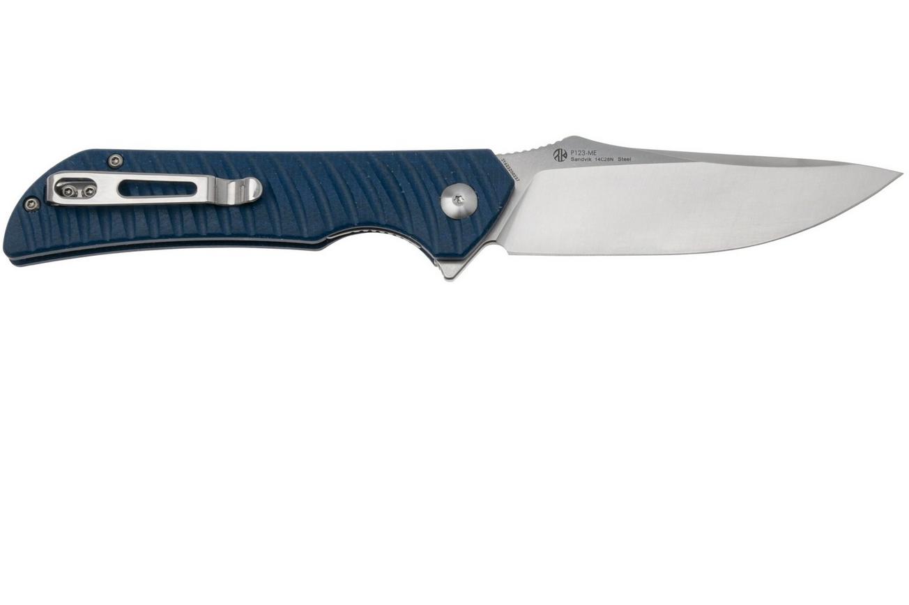 Ruike P123-ME Satin 14C28N, Blue Micarta, zakmes