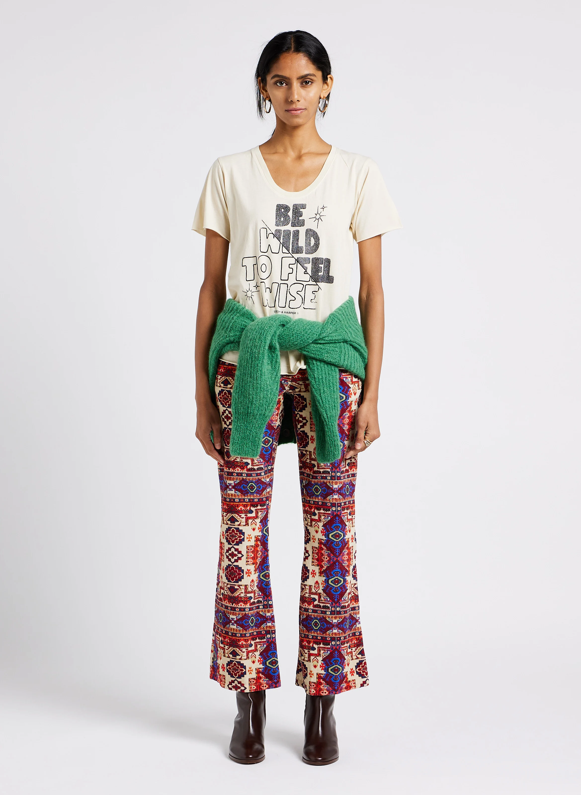 TAPESTRY - Pantalon taille haute à motif aztèque en coton | Rouge