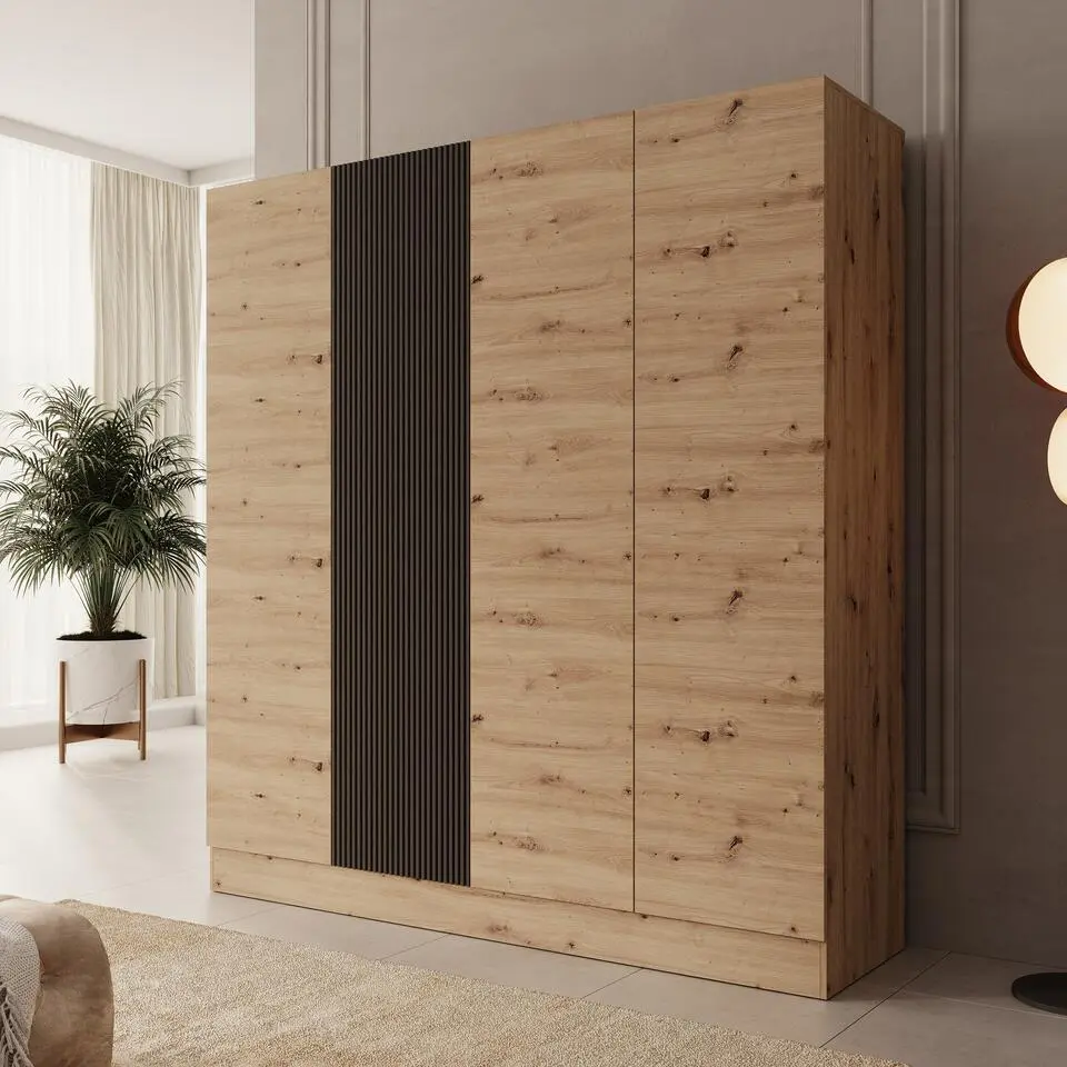 Meubella - Capri - Kledingkast 4-deurs - Eiken - 205x55x220 cm