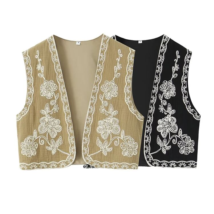 SugaYuja - Open vest met geborduurde bloemen