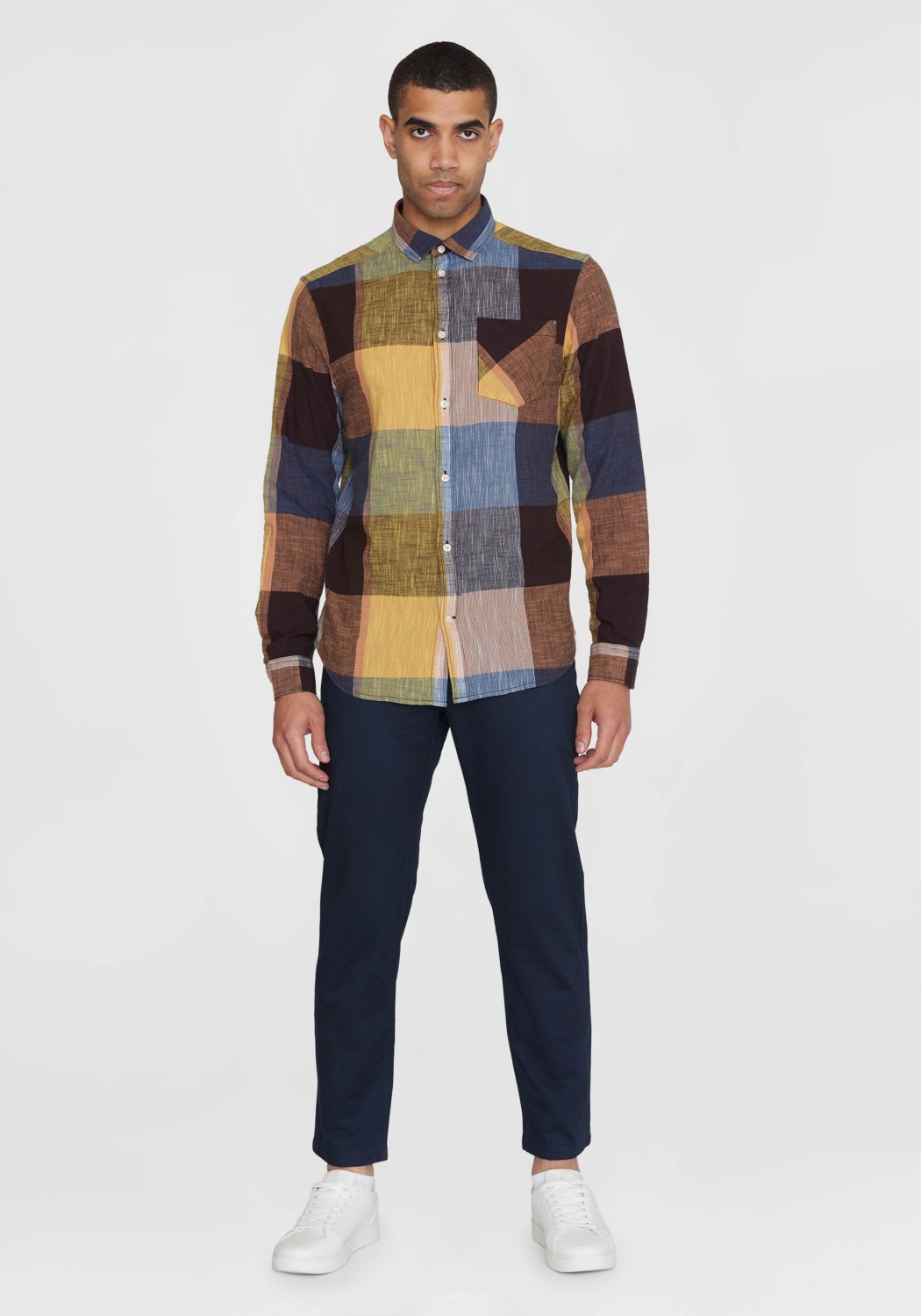 Knowledge Cotton Apparel Hemd Regular Checked Cotton Shirt Blue Check