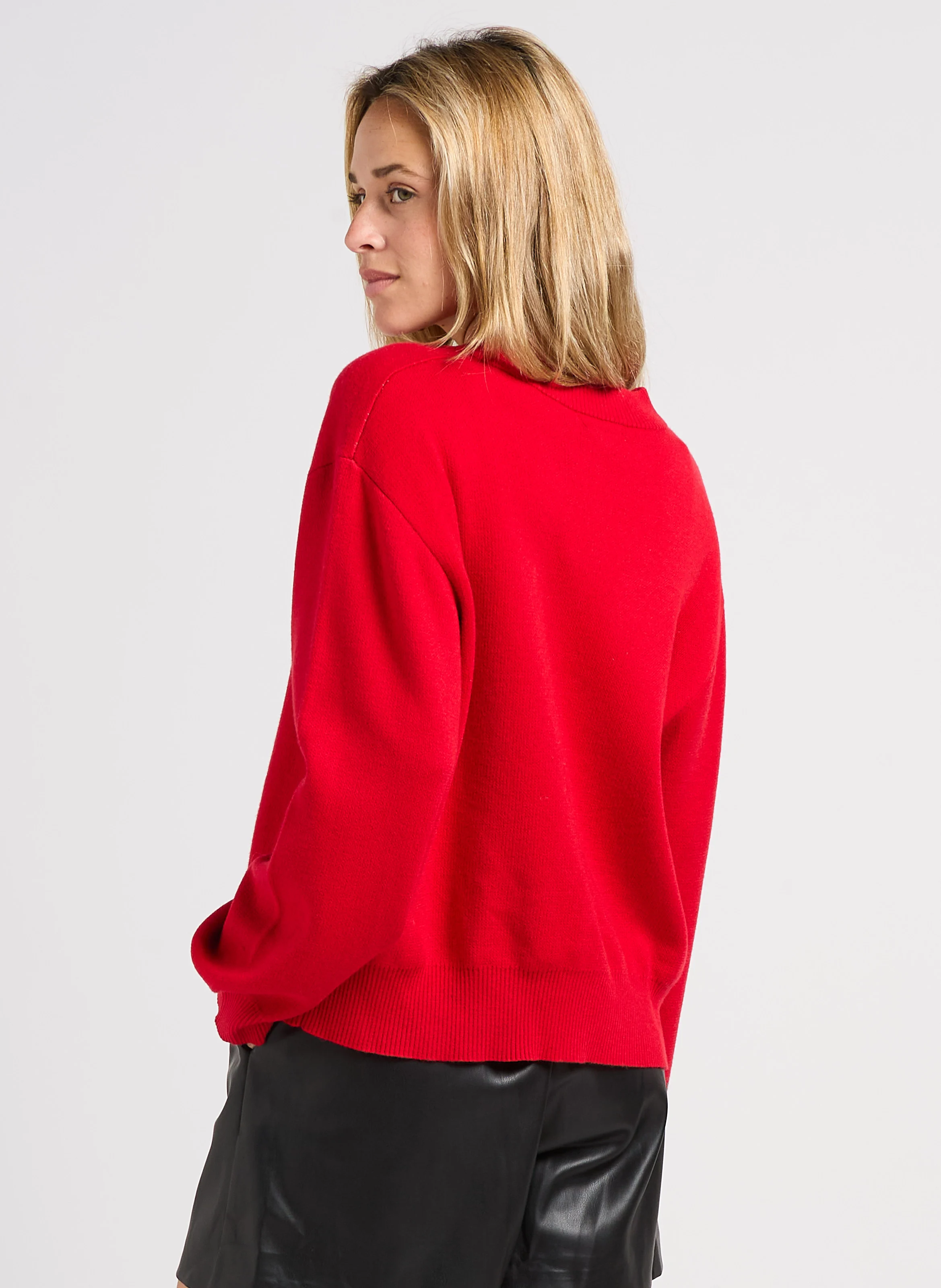 PIKILO - Pull droit col rond en maille | Rouge