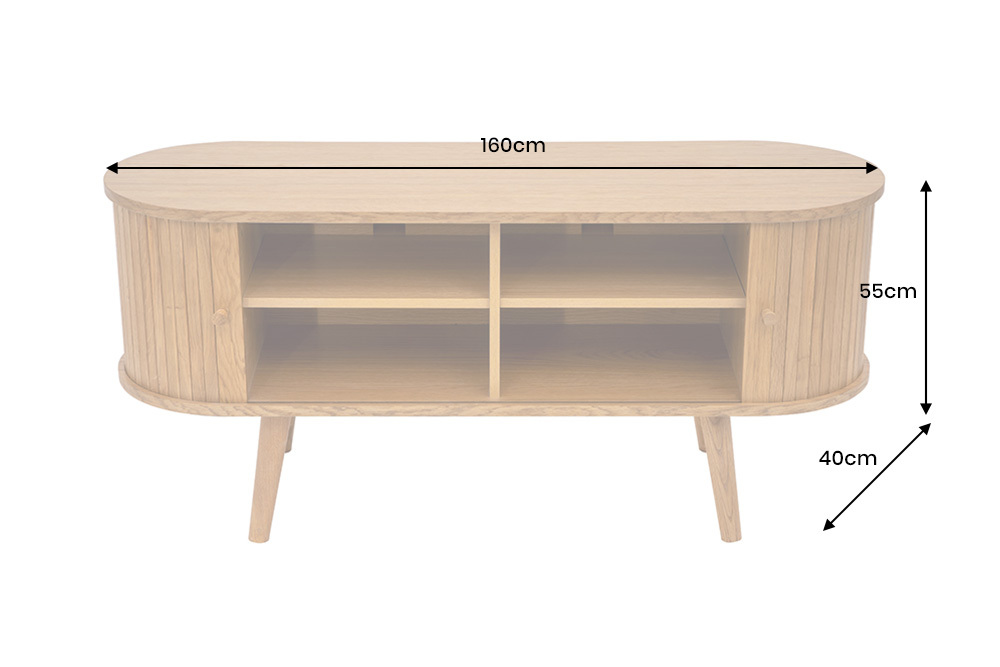 Retro TV-Board VALHALLA WOOD 160cm natur Eichenholz Schiebetüren Lowboard