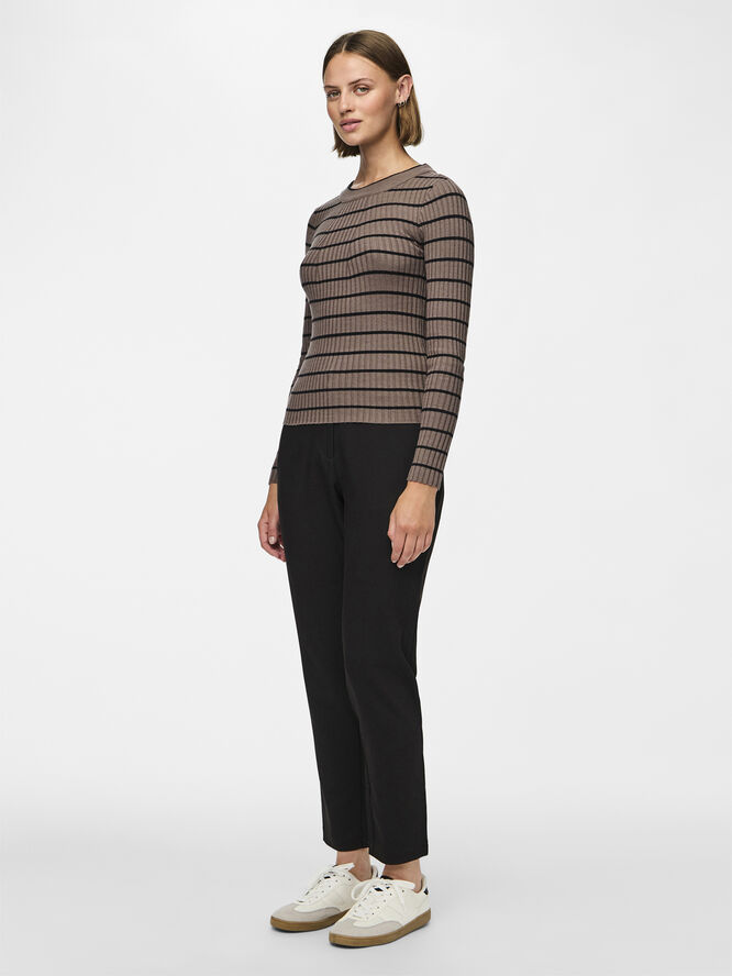 Pieces PCCRISTA LS O-NECK KNIT NOOS BC Morel/black narrow