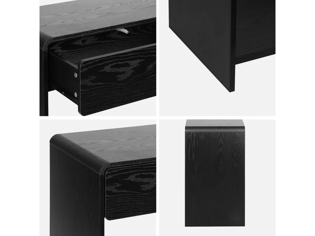 Console 2 tiroirs. 1 étagère. effet bois noir arrondi