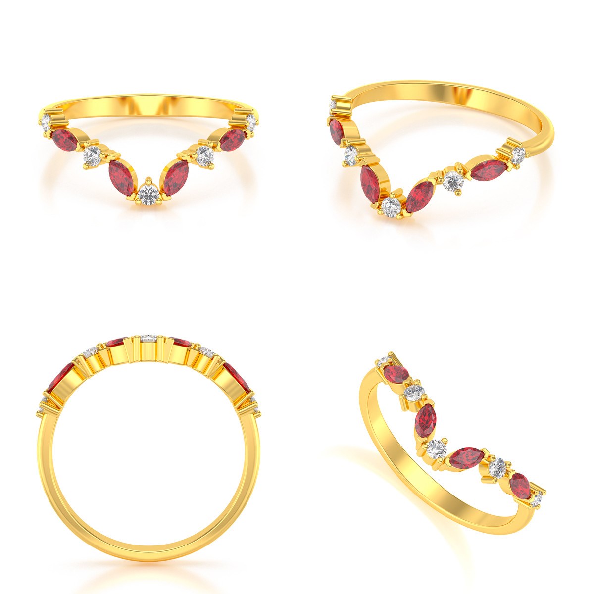Bague ADEN Or 585 Jaune Rubis et diamants 1.9grs
