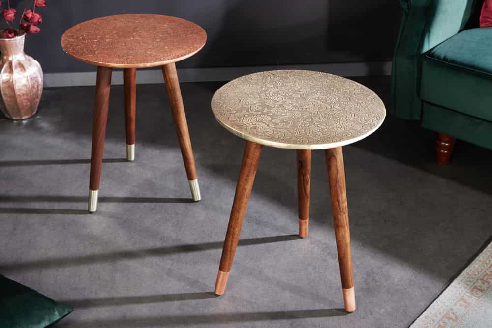 Design Beistelltisch ALCAZAR 50cm antik silber Metall Mangoholz Handarbeit rund