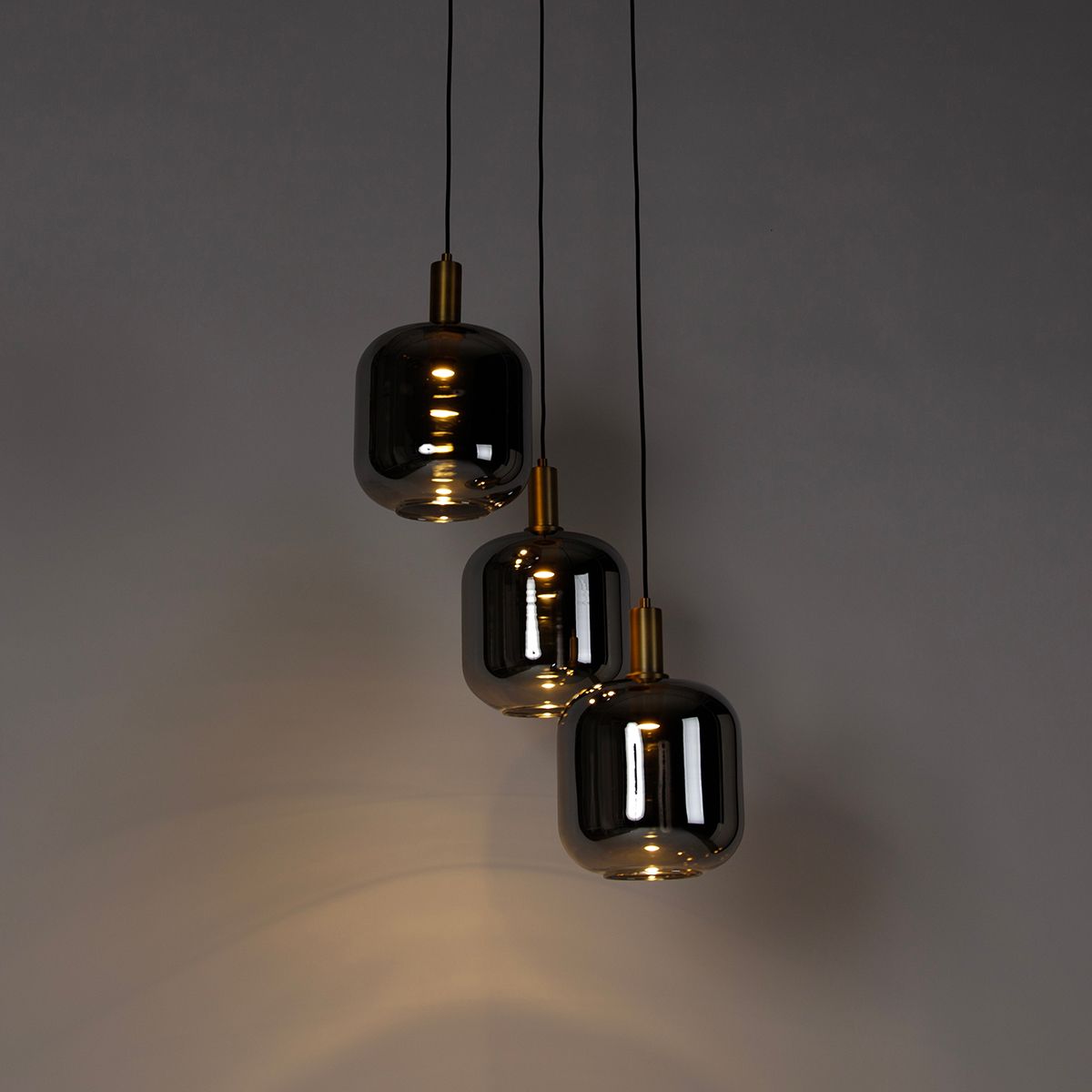 Hanglamp zwart met goud en smoke glas incl. 3 PUCC - Zuzanna