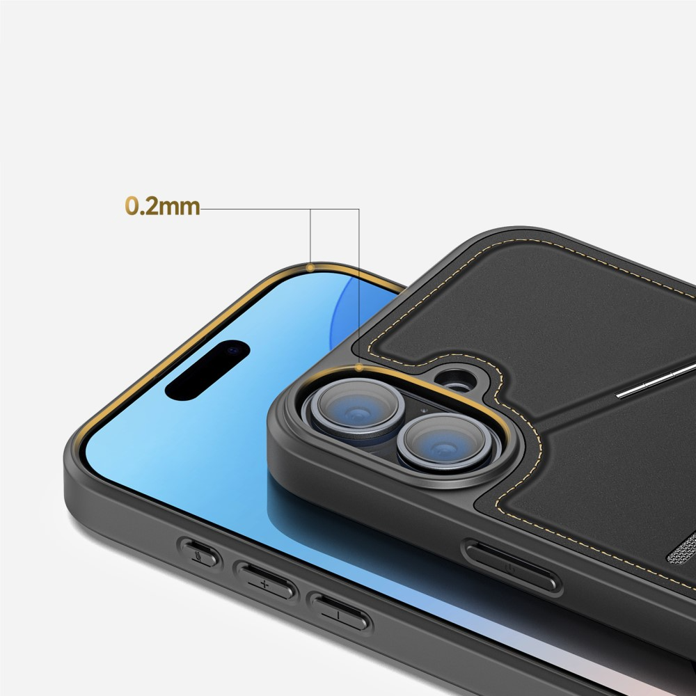 iPhone 16 Plus MagSafe Hybrid Leder Hülle mit Kartenfach   Kickstand Aufsteller (RFID Schutz) - Schwarz