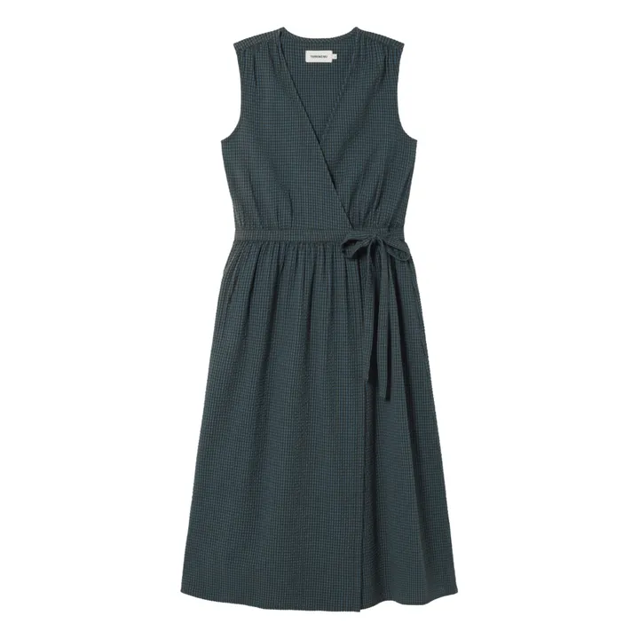 Thinking Mu Robe Amapola Seersucker Coton Bio | Vert foncé