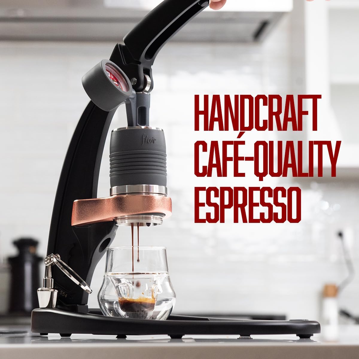 Flair Pro 3 (schwarz) – alle Espressomaschinen mit manuellem Hebel und einem Edelstahl-Brühkopf, Manometer und einem Schnapsspiegel