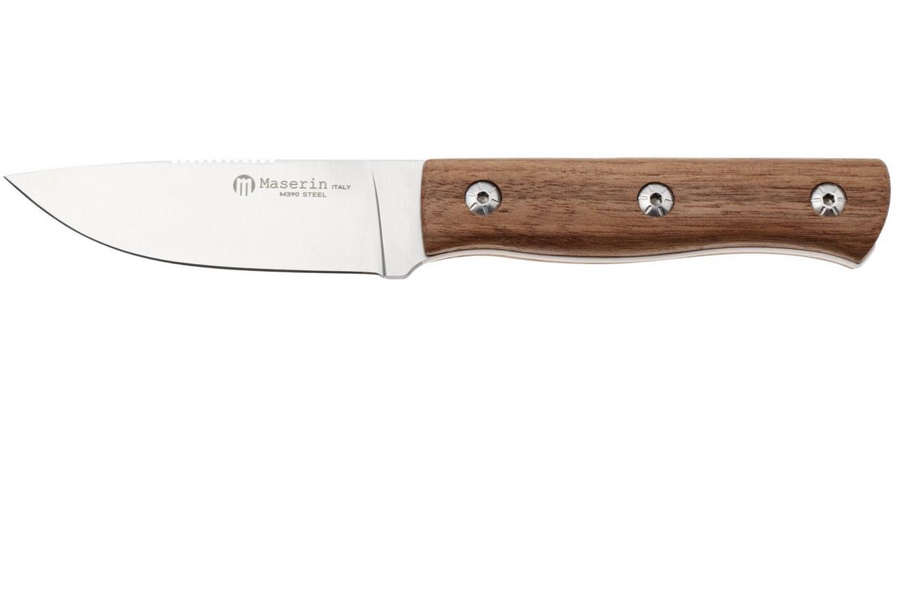 Maserin 915/NC Path, Satin M390, Walnut Wood, vaststaand mes, Igor Bortolussi design