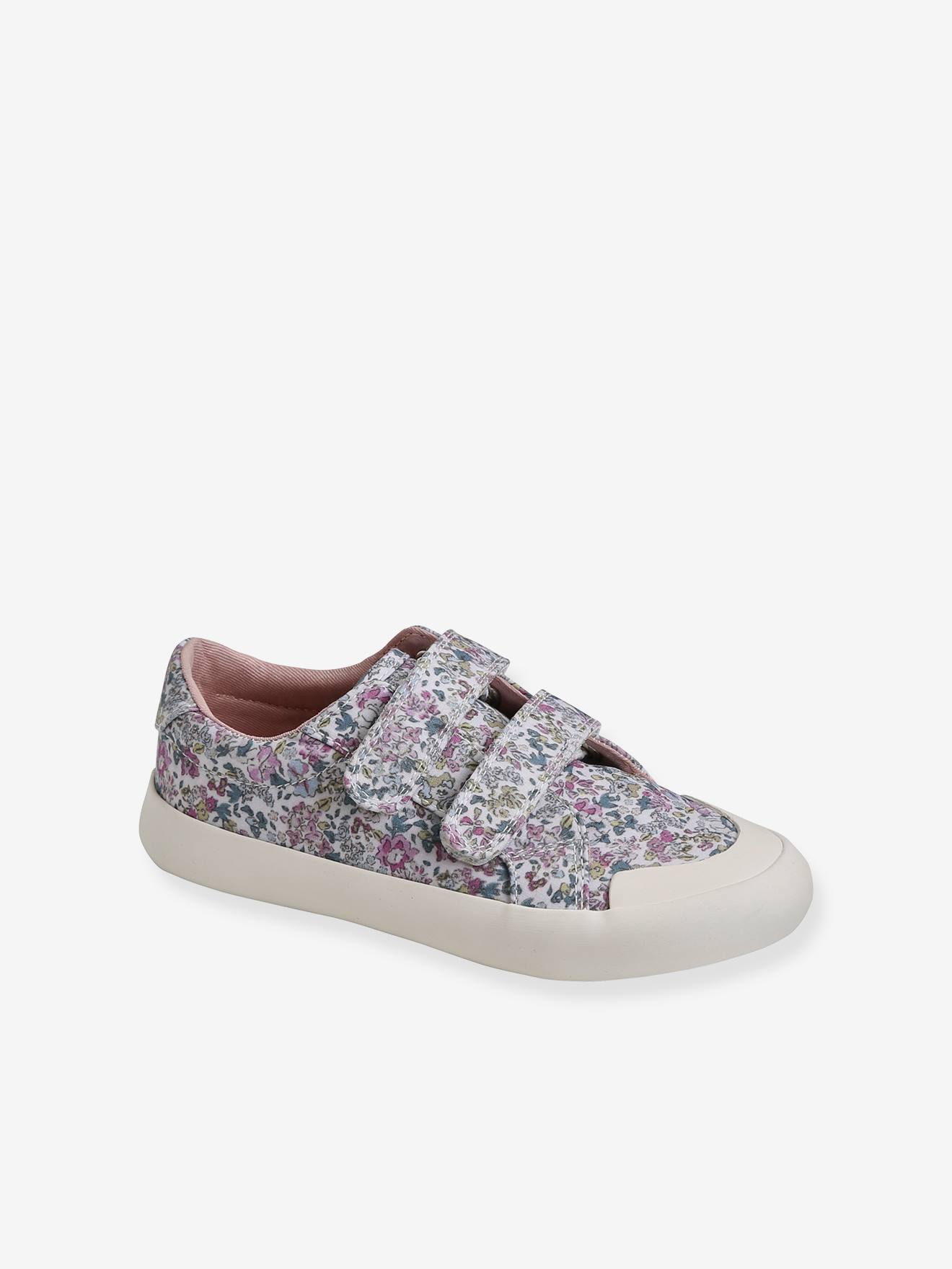 Tênis de lona com fecho de velcro, para meninas, estampa rosa médio