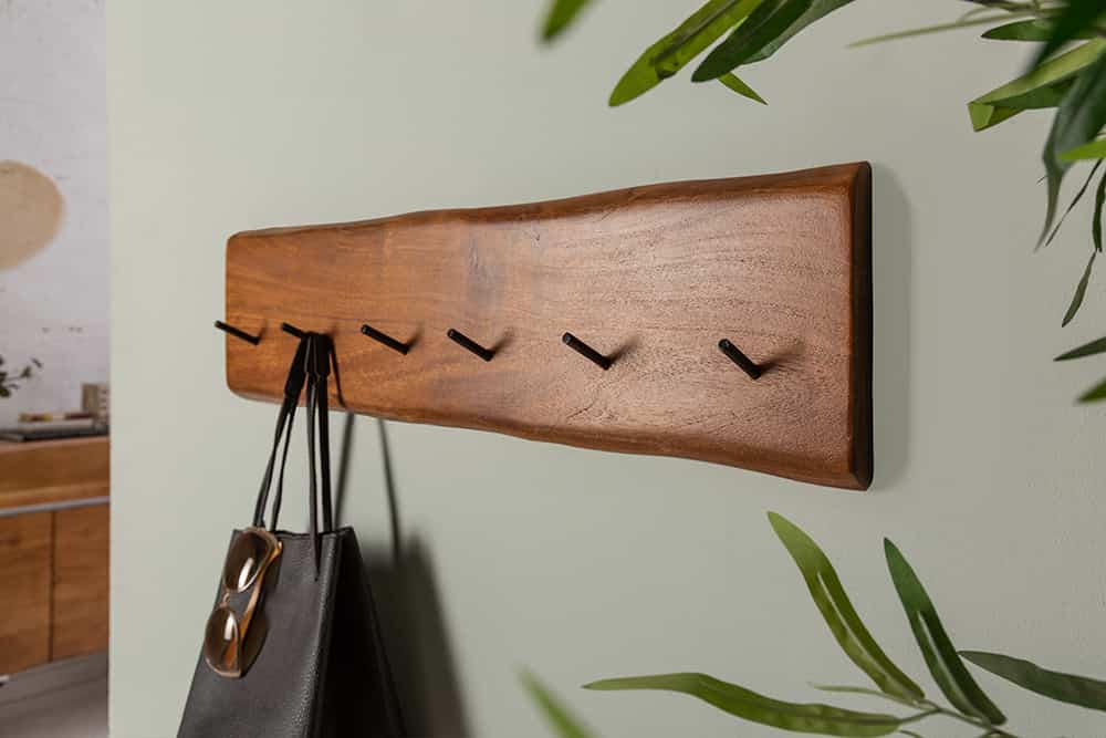 Massive Wand-Garderobe MAMMUT 80cm Akazie mit 6 Kleiderhaken