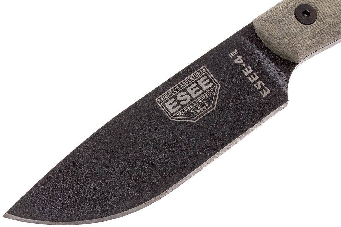 ESEE Model 4HM bushcraftmes Modified Handle, lederen schede