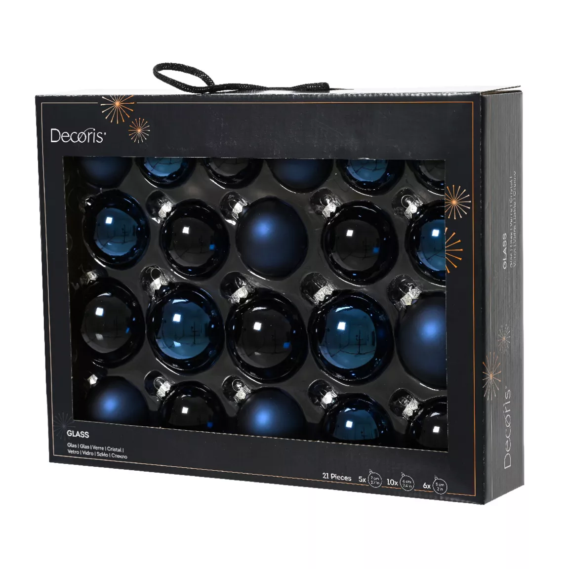 Lot de 21 boules de Noël en verre Assorties Cristal Bleu nuit