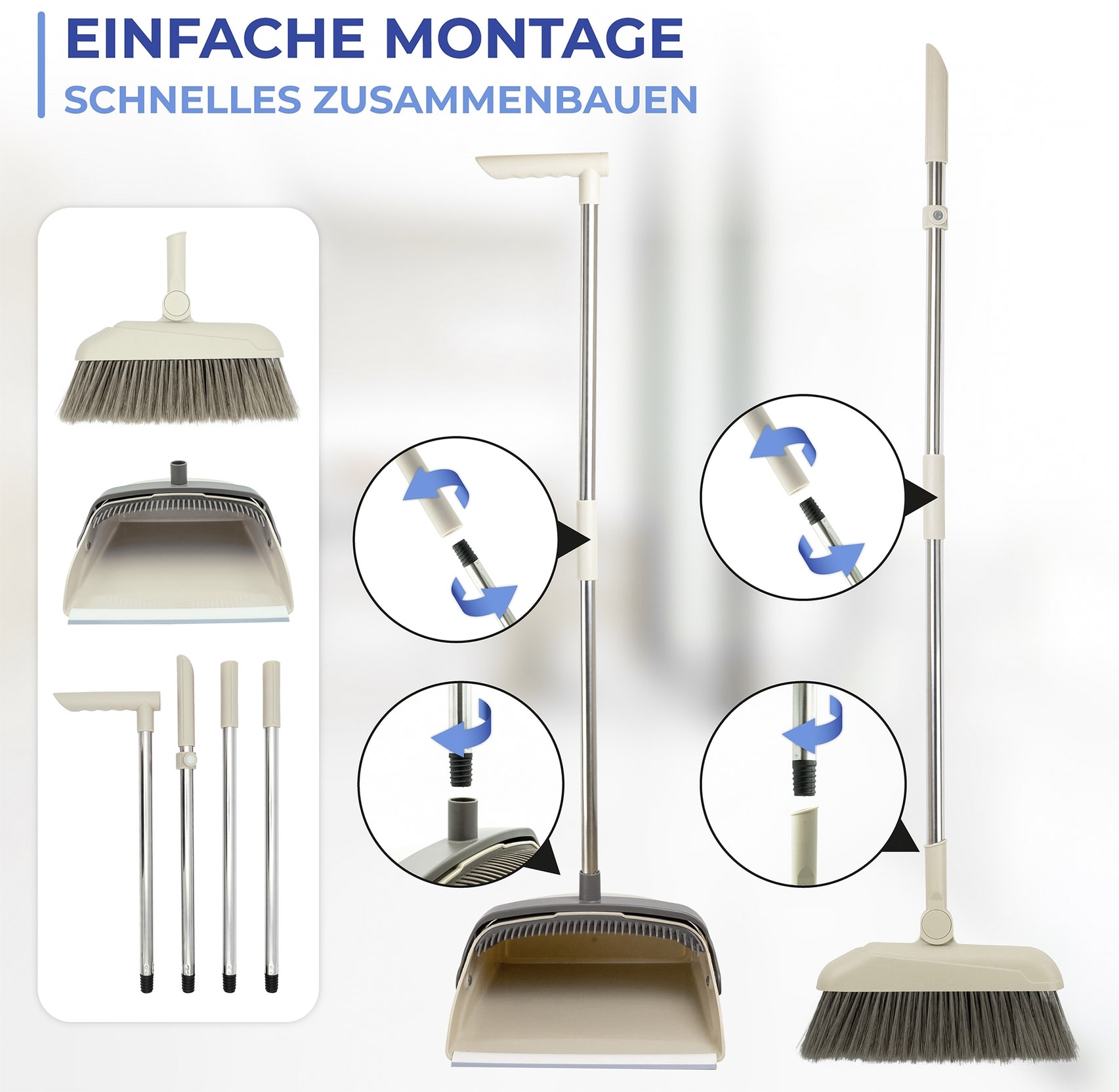 Maximex Kehrgarnitur »Modell Flexi« Komplett-Set 2 Stk. aus Edelstahl 180° drehbare Eck-Kehrgarnitur mit Teleskop-Stiel, rückenschonend