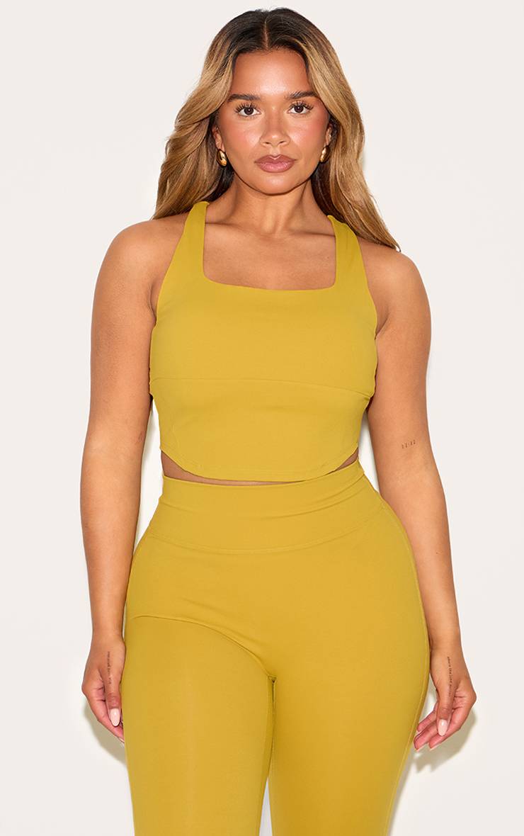 Vert Olive Brassière De Sport Sculptante À Bonnets Avec Détails De Coutures