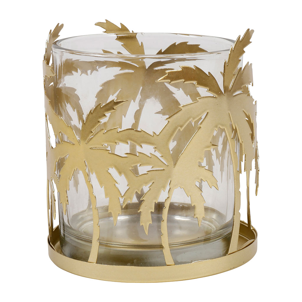 Photophore verre et métal Aloha doré 9x9.5cm