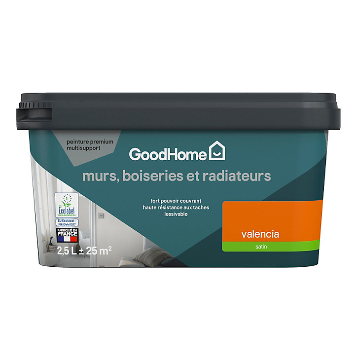 Peinture intérieure couleur murs, boiseries et radiateurs GoodHome satin valencia orange 2.5L
