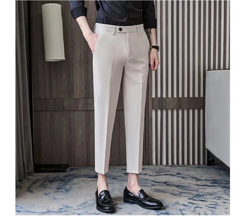 Nikoflin - Mid Rise Plain Cropped Tapered Dress Pants