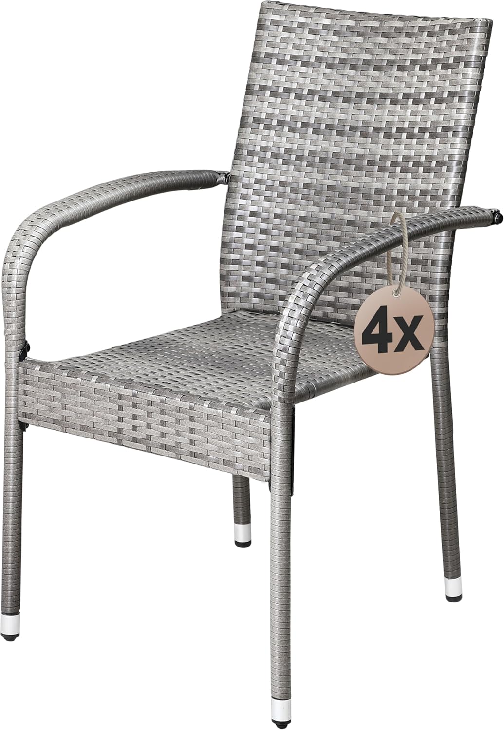 Casaria® Gartenstühle 4er Set Stapelbar Wetterfest Polyrattan Outdoor 160kg Garten Terrasse Balkon Stuhl mit Armlehne Gartensessel Stapelstühle Grau