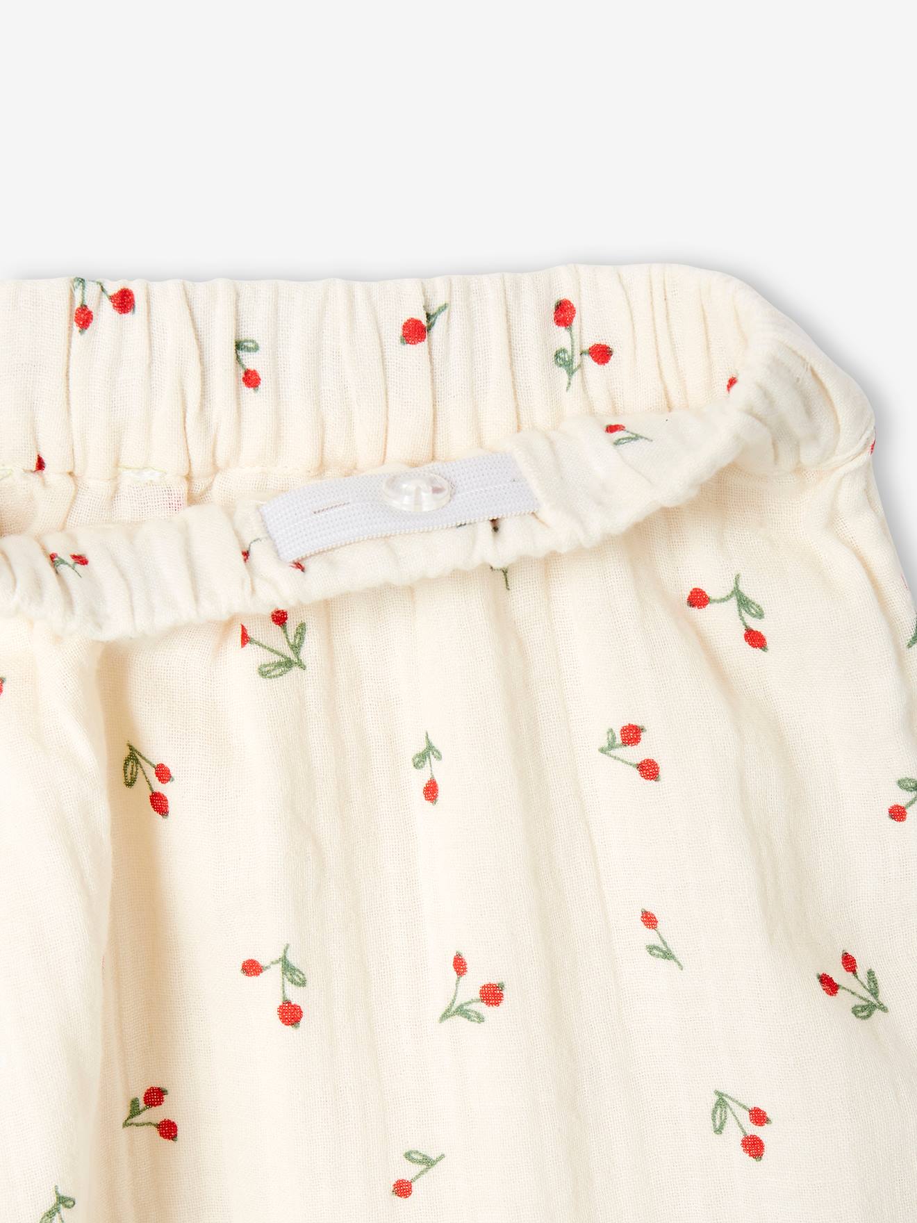 Saia de chiffon de algodão estampada para meninas, estampa verde clara.