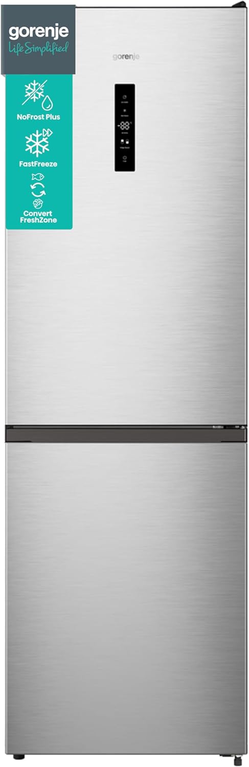 Gorenje N 619EAXL4 Kühl-Gefrier-Kombination/ LED Display/ 186 cm/ 300 l/ NoFrostPLus/ Gemüsefach mit Feuchteregler/ FastFreeze/ edelstahl