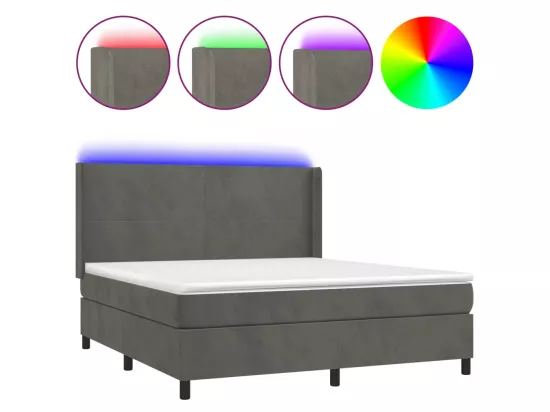 Sommier tapissier matelas et LED Gris foncé 160x200 cm Velours