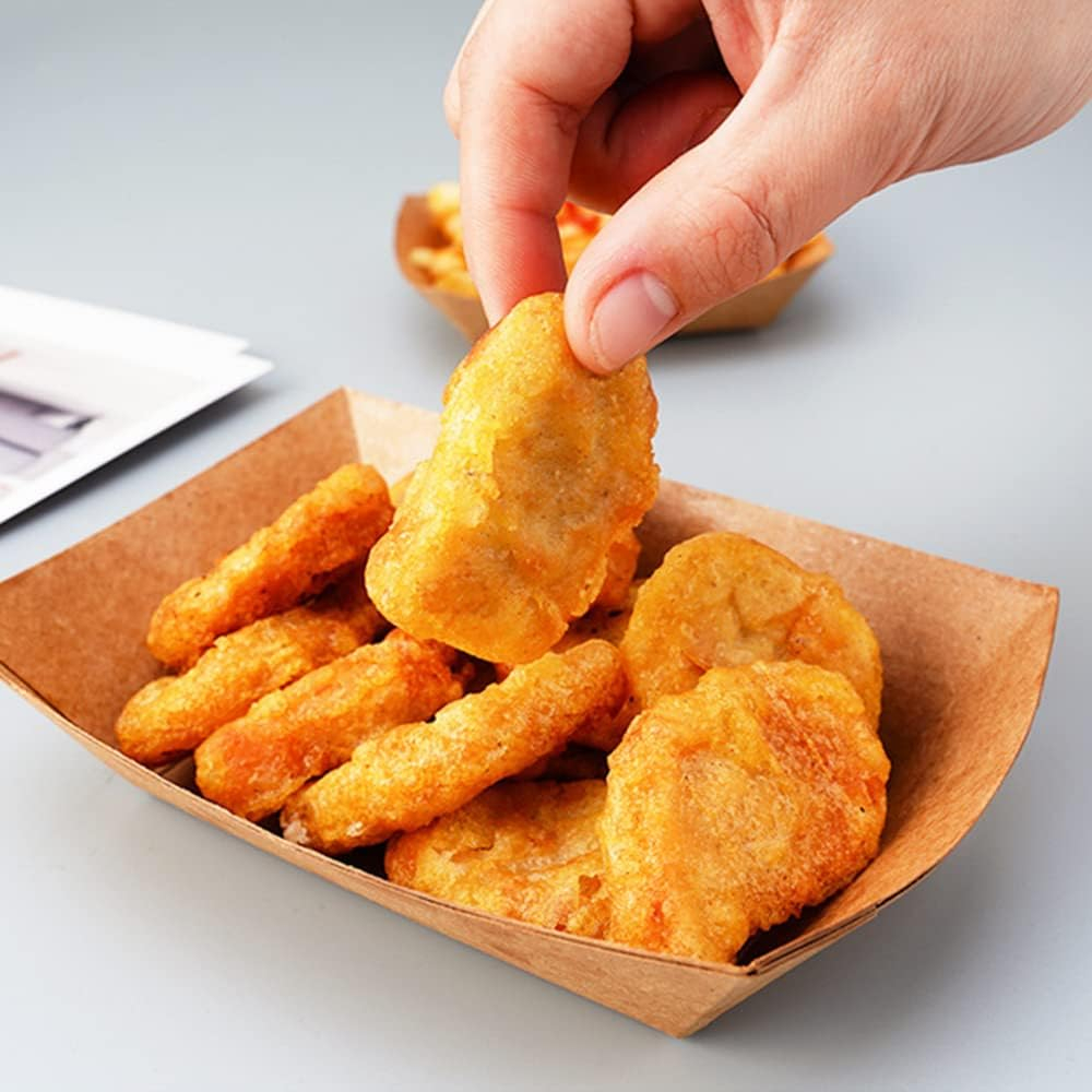(100er Set) 13x8cm Einweg Papier Schalen Party Geschirr Tisch Deko für Pommes / Currywurst / Tapas - Braun